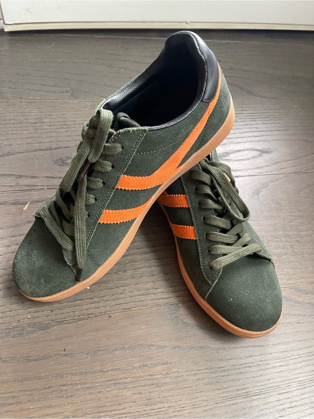 Men's Gola Equipe II Olive Green/Orange suede sneakers